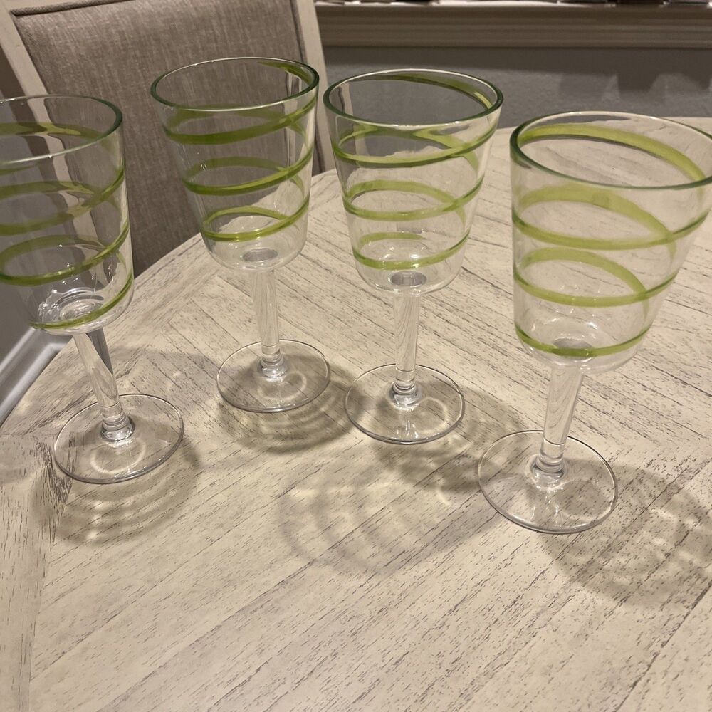 Set of Four Green Swirl Acrylic Stemmed All Purpose Wine Glass